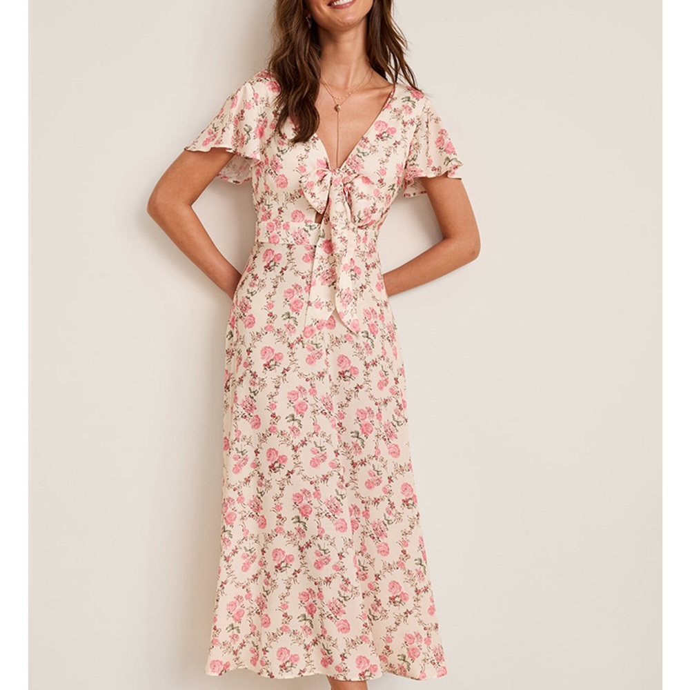 Francesca's Collections Pink Floral Midi Dress